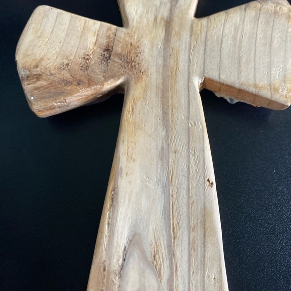 Mosaic Tile On Wood Cross Religious Wall Art Cream Orange & Blue 8”x5”x1” - Picture 11 of 12